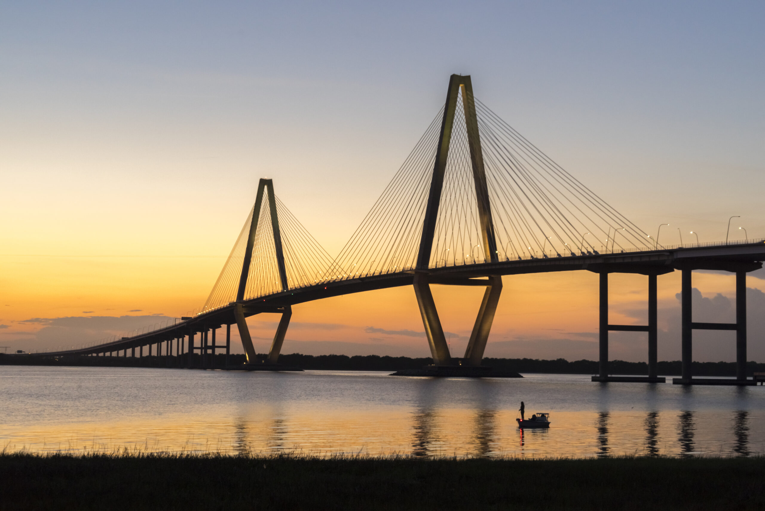 The,Arthur,Ravenel,Jr.,Bridge,Illuminated,Against,A,Darkening,Spring